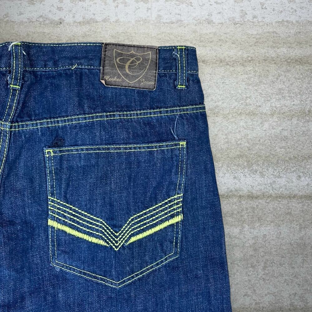 Vintage Y2K Skater Jean Shorts 38x14 Baggy Wide Leg Dark Wash 14" Inseam Jorts - Picture 3 of 4